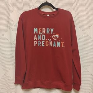 Red 'Merry and Pregnant' Sweatshirt Maroon Women's Size Large